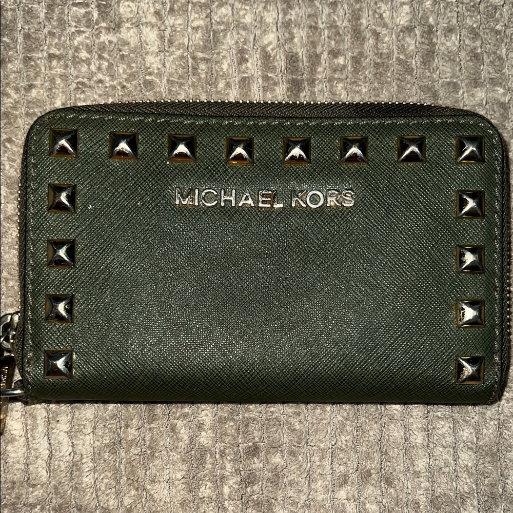 Michael Kors Olive Studded Zip Wallet